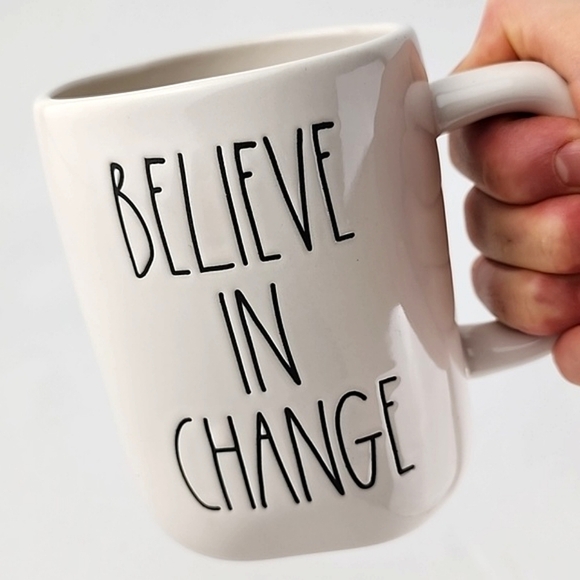 ⭐️2/ $50⭐️ Rae Dunn Artisan Collection White Coffee  Tea Mug BELIEVE IN CHANGE - Picture 7 of 10